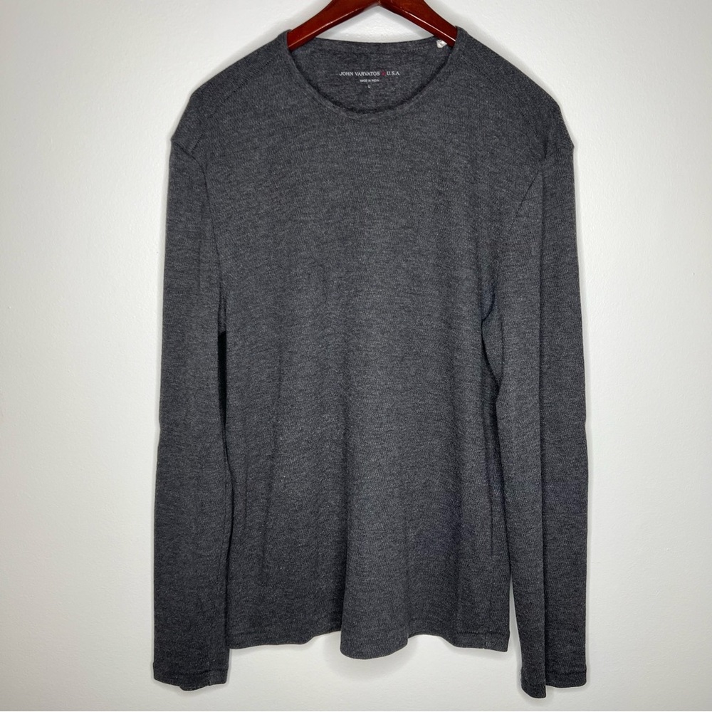 John Varvatos Gray Henley Crewneck Sweater Lightweight Sweatshirt Pullover Large